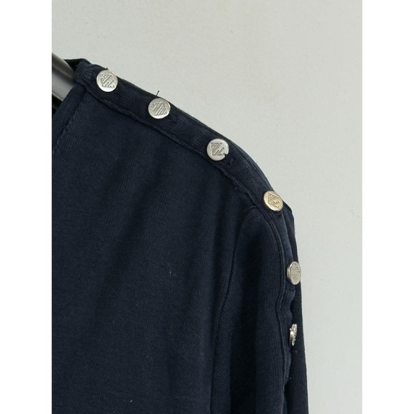 Ralph Lauren Women's 1X Navy Blue V-Neck Tee Shirt Cotton RLL‎ Shoulder Buttons - Picture 4 of 6